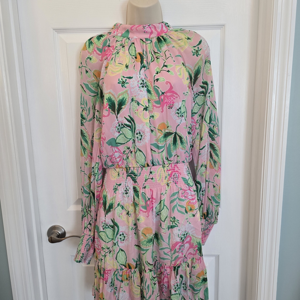 Lilly Pulitzer Pink and Green Floral Long Sleeve Dress